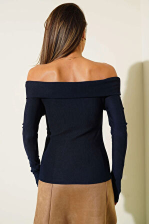 Madonna Çapraz Yaka Bluz Lacivert t4329