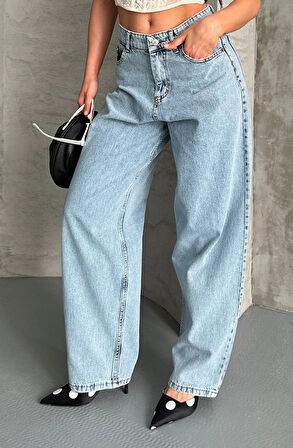 Baggy kar yıkama buz mavi jeans pantolon d2007