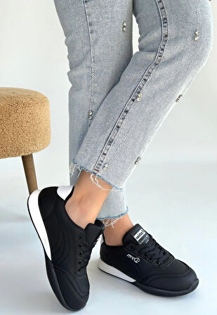 Tawen Siyah Cilt Bağcıklı Spor Ayakkabı