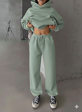 3 iplik şardonlu Lastik paça eşofman mint p510439