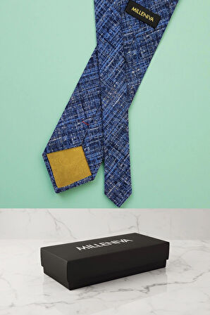 Retro Desen Mavi Kravat & Mendil