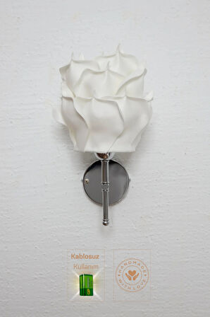 Dekor Eva Gül Üst Beyaz-alt Gümüş Kablosuz Pilli Ledli Duvar Aydınlatması Aplik