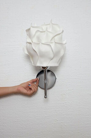 Dekor Eva Gül Üst Beyaz-alt Gümüş Kablosuz Pilli Ledli Duvar Aydınlatması Aplik