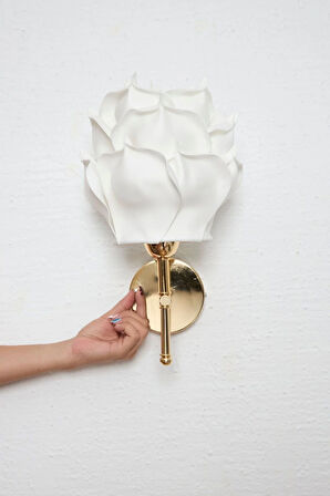 Dekor Eva Gül Üst Beyaz-metal Parlak Gold Kablosuz Pilli Ledli Duvar Aydınlatması Aplik