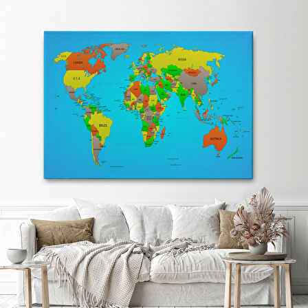 Harita Sepeti Dünya Haritası Dekoratif Kanvas Tablo 1048