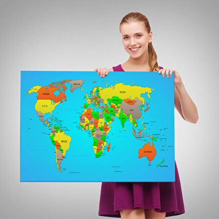 Harita Sepeti Dünya Haritası Dekoratif Kanvas Tablo 1048