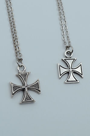 2'li Gamlı Haç Gümüş Kaplama Kolye Seti