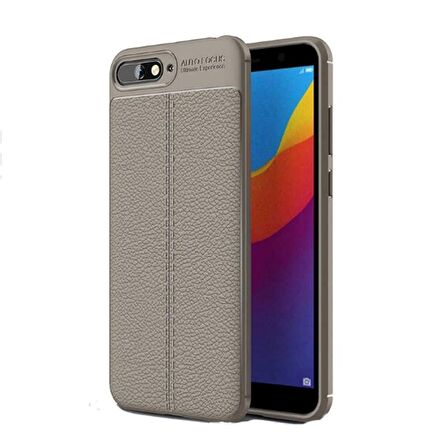 Smcase Huawei Y6 2018 Deri Dokulu Silikon Kılıf