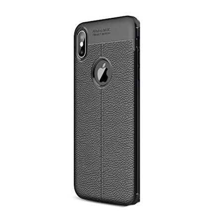 Smcase iPhone XS Max Kılıf Deri Dokulu Silikon   Nano Ekran Koruyucu
