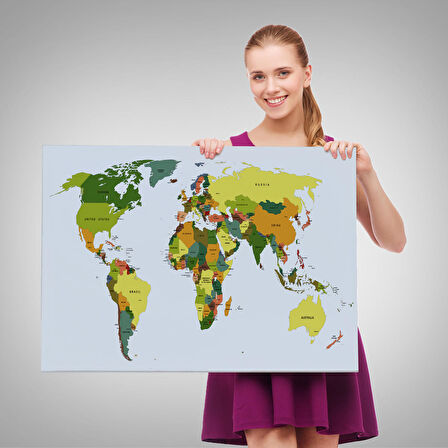 Harita Sepeti Dünya Haritası Dekoratif Kanvas Tablo 1049