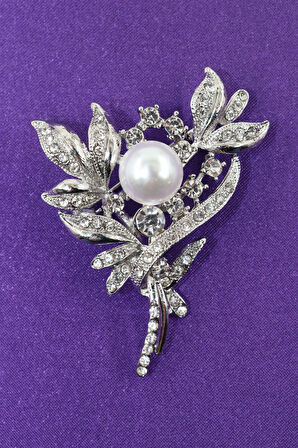 Defne Yapraklı Incili Taşlı Broş. Taşlı Tasarım Incili Broş Yaka Iğnesi Broş. Kadın Broş. Çiçek Broş