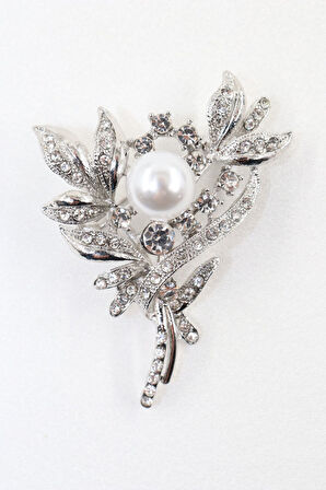 Defne Yapraklı Incili Taşlı Broş. Taşlı Tasarım Incili Broş Yaka Iğnesi Broş. Kadın Broş. Çiçek Broş