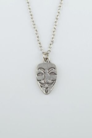 V For Vendetta Erkek Kadın Kolye Antik Gümüş Kaplama - 60 cm Düz Zincir