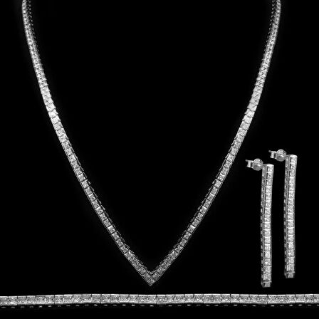 Tesbihane 925 Ayar Gümüş Özel Hediye Kutulu Zirkon Taşlı Set (Model-9)