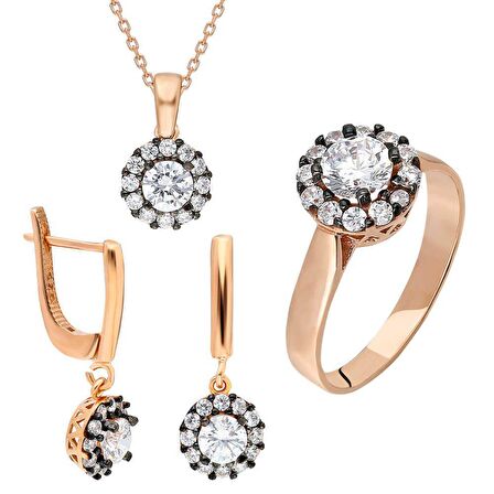 Starlight Diamond Elmas Montür Tektaş Gold Renk 925 Ayar Gümüş 3lü Takı Seti