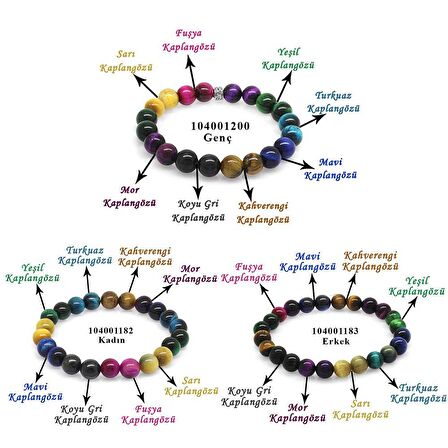 Küre Kesim Kaplangözü Doğaltaş Kombinli Kadın-Erkek-Genç Enerji Bilekliği(3'lü Set)