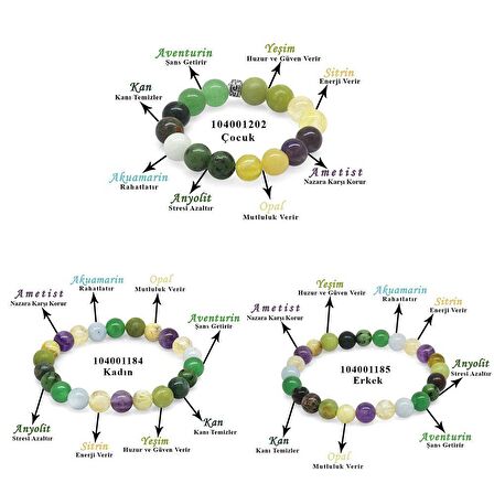 Küre Kesim Çoklu Doğaltaş Kombinli Kadın-Erkek-Çocuk Şifa Bilekliği(3'lü Set)