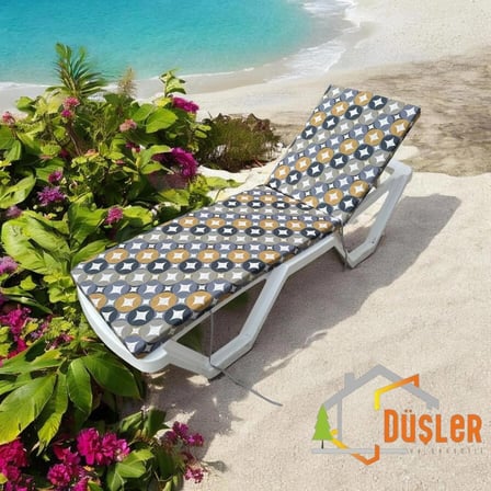 Düşler Ev Tekstili Gri ve Hardal Renkli Geometrik Desenli Su ve Leke İtici Kumaş Fermuarlı Bağcıklı Yıkanabilir Kılıf Bahçe Havuz Plaj Şezlong Minderi