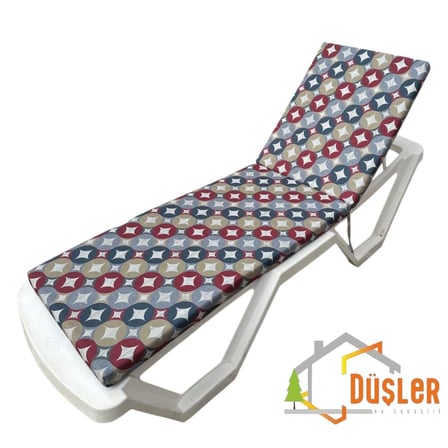 Düşler Ev Tekstili Lacivert Bordo Renkli Geometrik Desenli Su ve Leke İtici Kumaş Fermuarlı Bağcıklı Yıkanabilir Kılıf Bahçe Havuz Plaj Şezlong Minderi