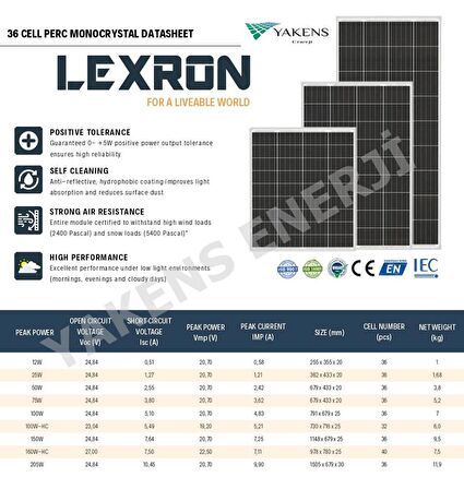 160W Half Cut Monokristal Güneş Paneli Lexron