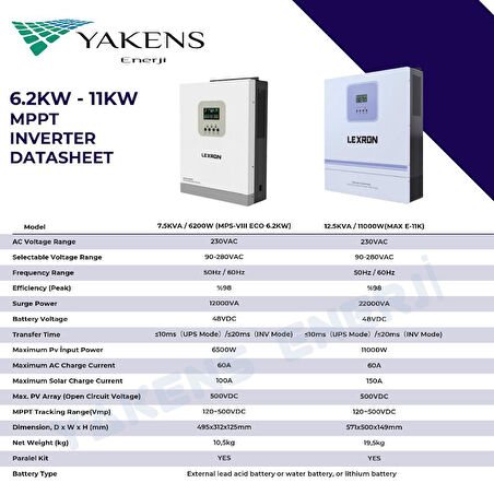 6200 Watt 6.2KW 48V 100A MPPT Şarjlı Tam Sinüs Akıllı İnverter Yüksek Voltajlı Paralellenebilir 