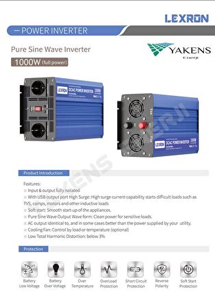 1000 Watt 12V Tam Sinüs İnverter Lexron