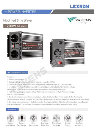 1200 Watt 24V Modifiye Sinüs İnverter Lexron