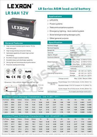 9 AH 12V Kuru Akü Lexron 