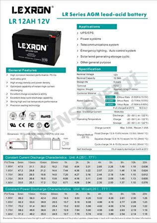 12 Ah Kuru Akü 12V Lexron 