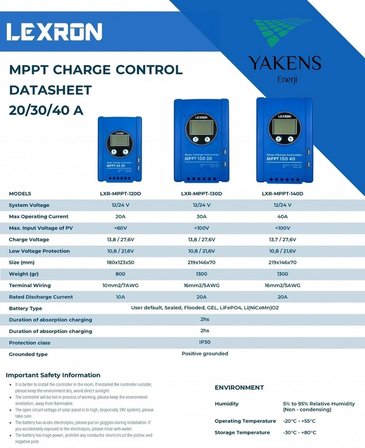 20 Amper Mppt 12/24V Solar Şarj Cihazı Lexron