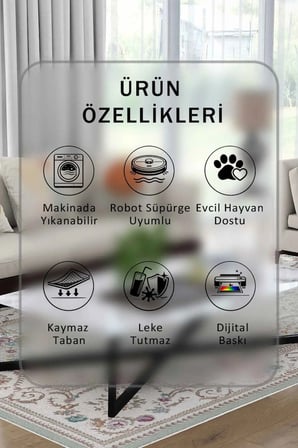 Yıkanabilir Kaymaz Taban Dijital Baskılı Halı ve Yolluk – Leke Tutmaz Salon & Mutfak Halısı