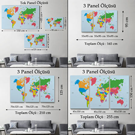 Dünya Haritası Dekoratif Kanvas Duvar Tablosu 1050