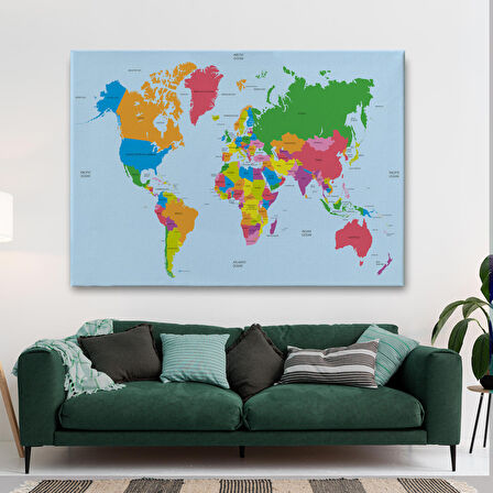 Harita Sepeti Dünya Haritası Dekoratif Kanvas Tablo 1050