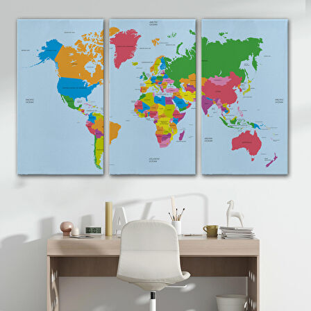 Harita Sepeti Dünya Haritası Dekoratif Kanvas Tablo 1050