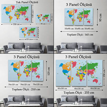 Harita Sepeti Dünya Haritası Dekoratif Kanvas Tablo 1050