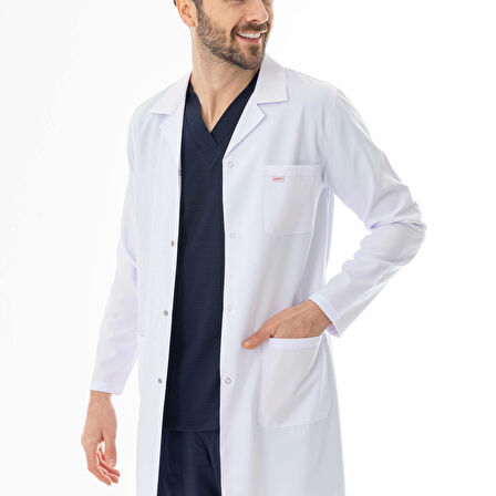 Spor Yaka Uzun Boy Erkek Doktor Önlüğü Alpaka Kumaş Beyaz (BEO102)
