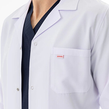 Spor Yaka Uzun Boy Erkek Doktor Önlüğü Alpaka Kumaş Beyaz (BEO102)