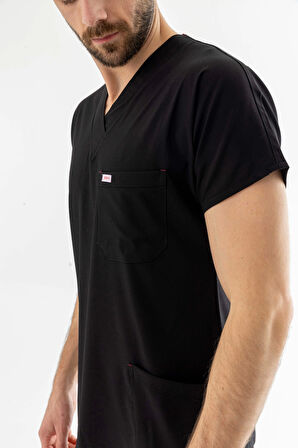 Likra Yarasa Kol Doktor Hemşire Forması Alt Üst Takım Siyah (LYRS1002)