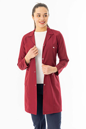 Spor Yaka Uzun Kol Kadın Personel Önlüğü Alpaka Kumaş Bordo (RNK107)