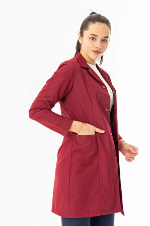 Spor Yaka Uzun Kol Kadın Personel Önlüğü Alpaka Kumaş Bordo (RNK107)