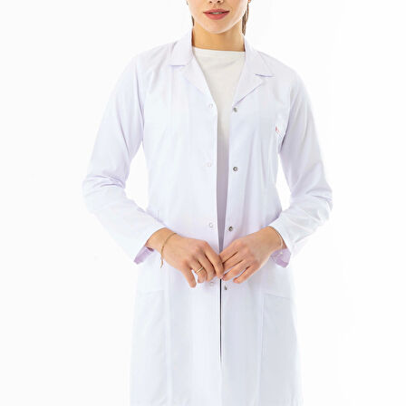 Spor Yaka Uzun Kol Kadın Doktor Önlüğü Alpaka Kumaş Beyaz (RNKO101)