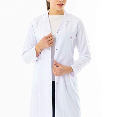 Spor Yaka Uzun Kol Kadın Doktor Önlüğü Alpaka Kumaş Beyaz (RNKO101)