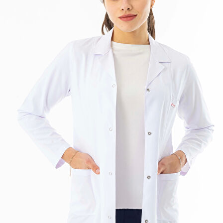 Spor Yaka Uzun Kol Kadın Doktor Önlüğü Alpaka Kumaş Beyaz (RNKO101)