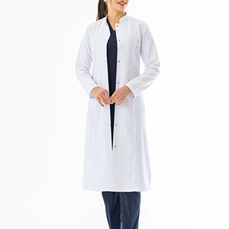 Hakim Yaka Maxi boy Kadın Doktor Önlüğü Alpaka Kumaş Beyaz (BKO004)