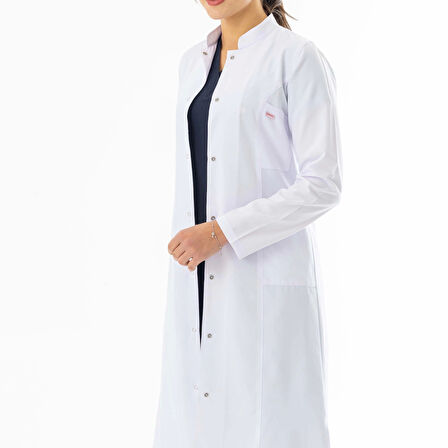 Hakim Yaka Maxi boy Kadın Doktor Önlüğü Alpaka Kumaş Beyaz (BKO004)