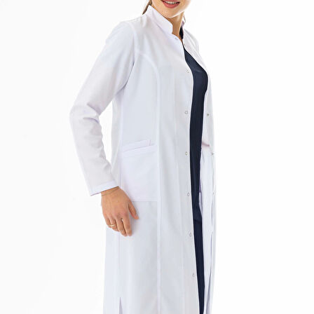 Hakim Yaka Maxi boy Kadın Doktor Önlüğü Alpaka Kumaş Beyaz (BKO004)