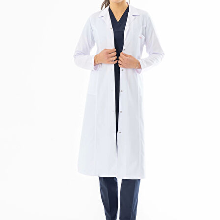 Spor Yaka Maxi Boy Kadın Doktor Önlüğü Alpaka Kumaş Beyaz (BKO008)