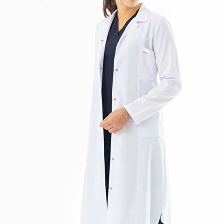 Spor Yaka Maxi Boy Kadın Doktor Önlüğü Alpaka Kumaş Beyaz (BKO008)