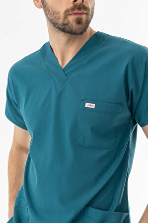 Likra Yarasa Kol Doktor Hemşire Forması Alt Üst Takım Petrol Yeşili (LYRS1015)