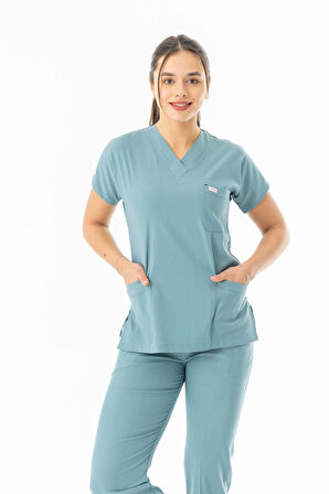 Likra Yarasa Kol Doktor Hemşire Forması Alt Üst Takım Filiz Yeşili (LYRS1023)
